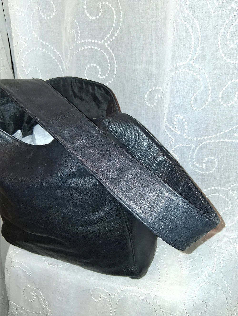 Eileen Fisher Black Leather Hobo Shoulder Bag